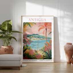 Antigua Travel Print, Vintage Poster, Caribbean Beach Sea Art, Travel Gift - thumbnail 3