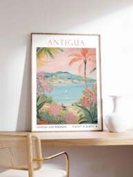 Antigua Travel Print, Vintage Poster, Caribbean Beach Sea Art, Travel Gift - thumbnail 1