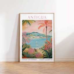 Antigua Travel Print, Vintage Poster, Caribbean Beach Sea Art, Travel Gift - thumbnail 2