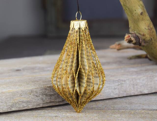 Vintage Book Paper Baubles, Christmas Honeycomb Ornament, Handmade Set Of 5 - image 1