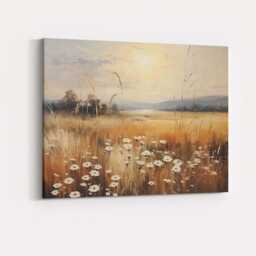 Golden Meadow Wildflowers Sunset Field Landscape Canvas Wall Art Print Decor Picture Ready To Hang - thumbnail 4