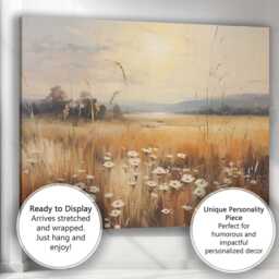 Golden Meadow Wildflowers Sunset Field Landscape Canvas Wall Art Print Decor Picture Ready To Hang - thumbnail 3