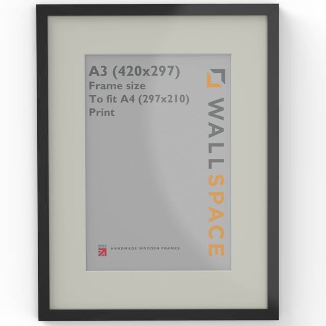 A3 Thin Black Frame With A4 White Mount - & For Image/Photo Picture