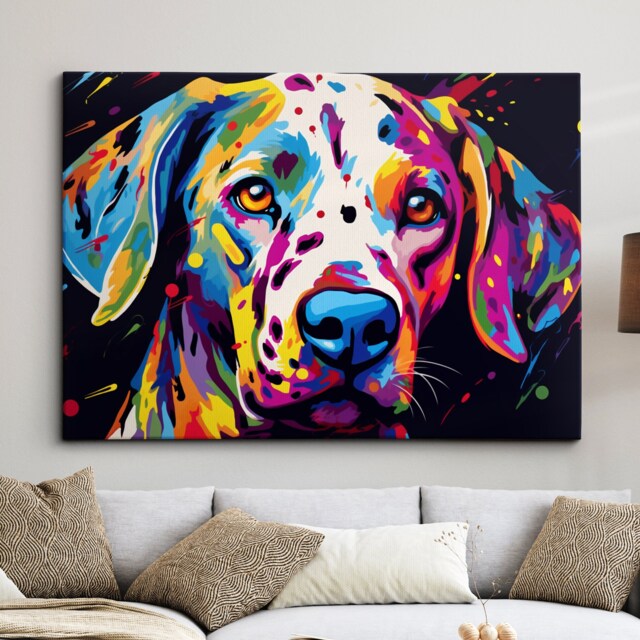 Colourful Dalmatian Dog Pet Abstract Modern Oil Painting Wall Art, Framed Canvas Poster Print, Home Kitchen Office Room Decor, Gifts - image 1