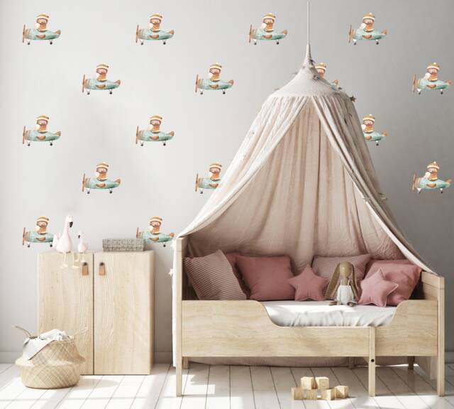 Bear Airplane Wall Decals Nursery, Playroom Decor - image 1