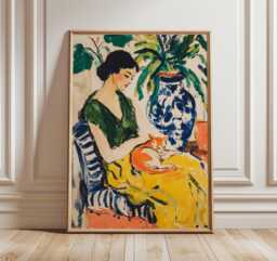 Woman & Cat, Green Interior Poster, Modern Impressionist Wall Art Print, Elegant Figurative Decor, Fine Abstract Painting - thumbnail 1