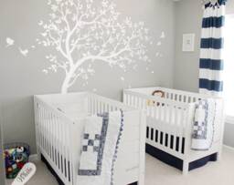 White Tree Decal Large Nursery Decals With Birds Unisex White Wall Mural Removable Vinyl Wall Sticker Tattoos 032R - thumbnail 1