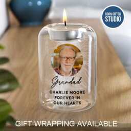 Personalised Memorial Feather Tealight Holder - Remembrance Gift, in Memory Glass Ornament - thumbnail 1