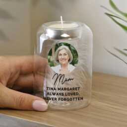 Personalised Memorial Feather Tealight Holder - Remembrance Gift, in Memory Glass Ornament - thumbnail 2