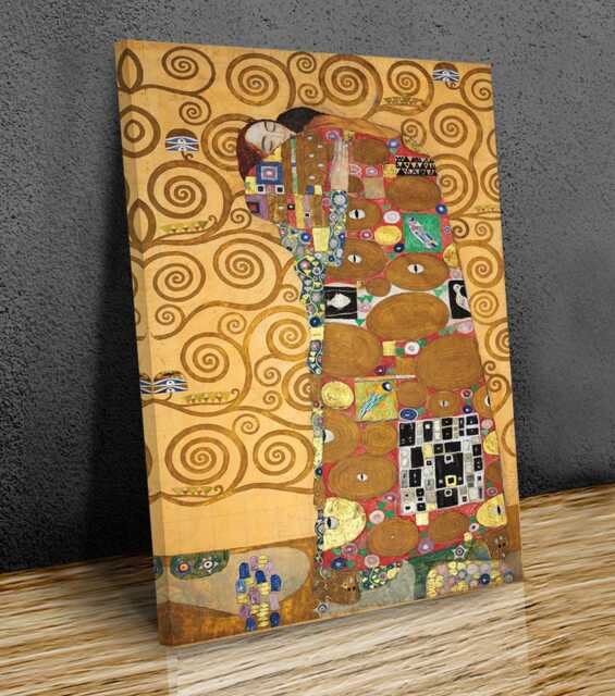 Gustav Klimt, Lovers, Wall Art, Art Nouvea, Mounted Canvas Print Ready To Hang - image 1