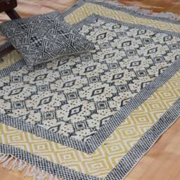 Moroccan Cotton Rug - Handmade Indian Boho Area 8x10 Ft - thumbnail 2