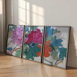 Botanical Floral Poster Set - Pink Green Illustrated Flower Prints Decorative Line Art Wall - thumbnail 3