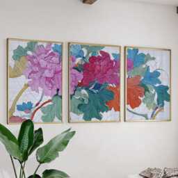 Botanical Floral Poster Set - Pink Green Illustrated Flower Prints Decorative Line Art Wall - thumbnail 2