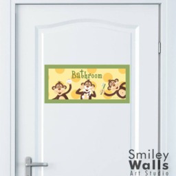 Kids Bathroom Wall Art, Prints Stickers, Monkeys Decal For Decor, Door Sign Art - thumbnail 2