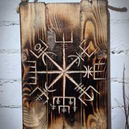 "The Vegvisir, Icelandic/Nordic Wall Art. Hand Carved Reclaimed Wood Norse ""Viking Compass" - thumbnail 3