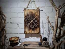 "The Vegvisir, Icelandic/Nordic Wall Art. Hand Carved Reclaimed Wood Norse ""Viking Compass" - thumbnail 1