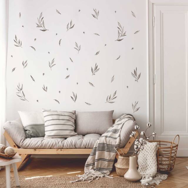 Grey Olive Leaves & Branches Wall Decals, Plastic-Free Stickers - image 1