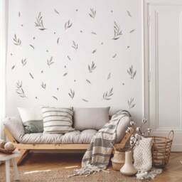 Grey Olive Leaves & Branches Wall Decals, Plastic-Free Stickers