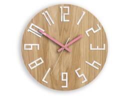 Wood Clock, Unique Wall Gift Unusual Modern Abstract Style, Industrial Decor, Slim_Wood_Pink - thumbnail 1