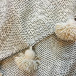 Wool Blanket With Pompoms Hand Loomed in Morocco
