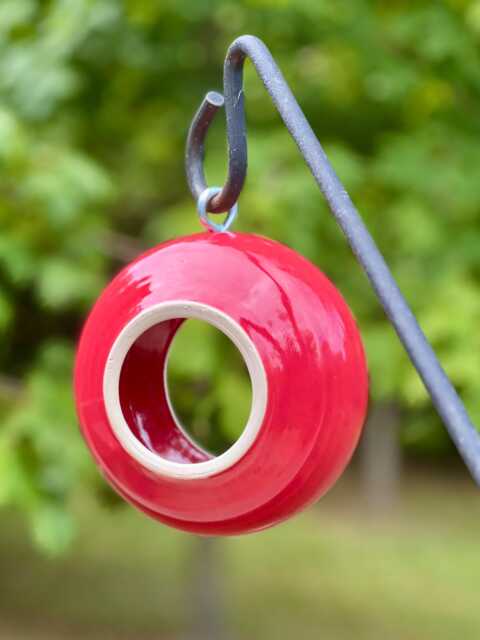 Ceramic Modern Bird Feeder, Hanging Feeders For Outdoor Birds, Rose Red - image 1