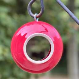 Ceramic Modern Bird Feeder, Hanging Feeders For Outdoor Birds, Rose Red - thumbnail 2
