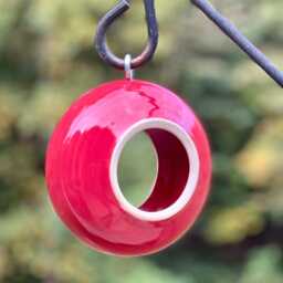Ceramic Modern Bird Feeder, Hanging Feeders For Outdoor Birds, Rose Red - thumbnail 3