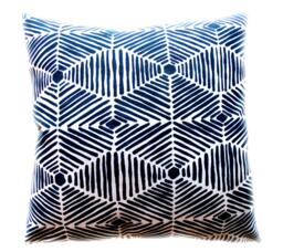 Navy Blue Geometric Pillow Cover - Modern Tribal Design, Outdoor Rated - thumbnail 1