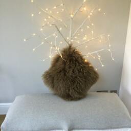 Cushion, Pillow, Tibetan Mongolian Sheepskin Cushion Complete . in A Taupe Colour - thumbnail 2