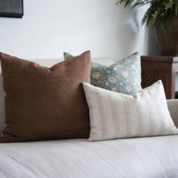 Agnes - Greenish-Blue Floral Pillow Cover Block Print Farmhouse Muted Blue Teal Spring - thumbnail 2