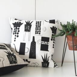 Botanics & Ceramics Cushion On White Linen Union - thumbnail 1