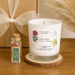 Spa Day Candle Gift Set Aromatherapy Soy With Matches & Coaster - thumbnail 2