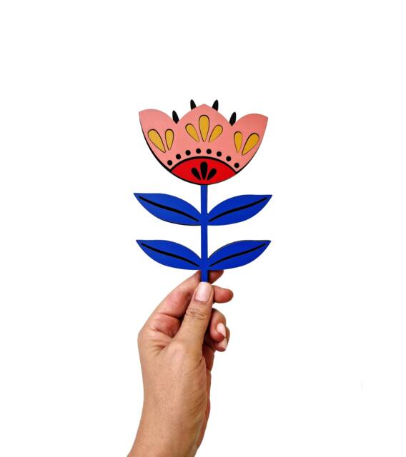 Hand Painted Wooden Flower Wall Art, Rustic Floral Decor - image 1