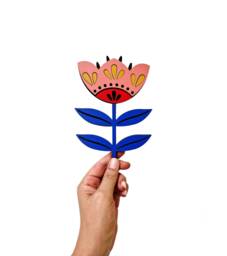 Hand Painted Wooden Flower Wall Art, Rustic Floral Decor - thumbnail 1