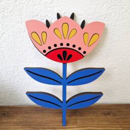 Hand Painted Wooden Flower Wall Art, Rustic Floral Decor - thumbnail 2