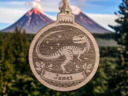 Personalised Dinosaur Christmas Bauble - Engravable Wooden Veneer Ornament, Perfect Dino Boy Gift