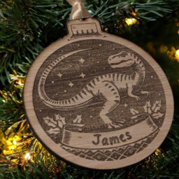 Personalised Dinosaur Christmas Bauble - Engravable Wooden Veneer Ornament, Perfect Dino Boy Gift - thumbnail 3