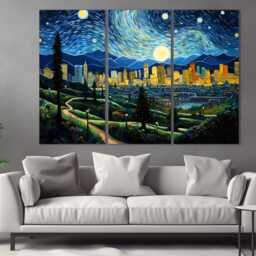 Abstract Los Angeles Canvas Print in Van Gogh Starry Night Style, Skyline, Wall Art, California Art - thumbnail 2