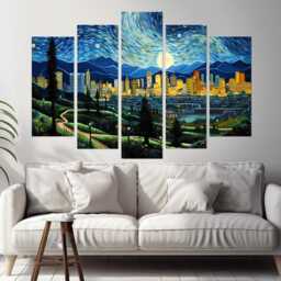Abstract Los Angeles Canvas Print in Van Gogh Starry Night Style, Skyline, Wall Art, California Art - thumbnail 3