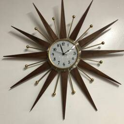 Walnut Starburst Clock, Mid-Century Quartz Clock - thumbnail 2