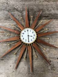 Walnut Starburst Clock, Mid-Century Quartz Clock - thumbnail 1
