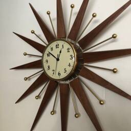 Walnut Starburst Clock, Mid-Century Quartz Clock - thumbnail 3
