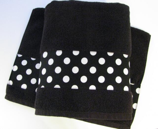 Black Cotton Towel White Polka Dot Trim, August Ave Towels - image 1