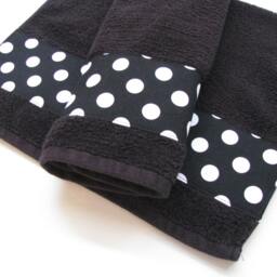 Black Cotton Towel White Polka Dot Trim, August Ave Towels - thumbnail 3