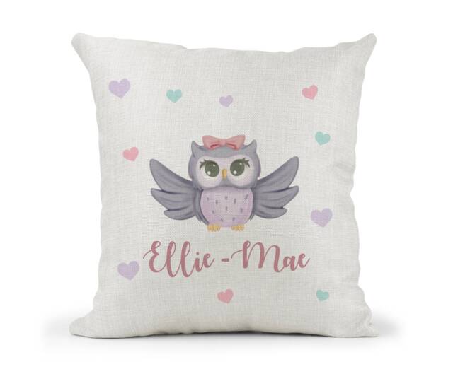 Personalised Cute Pastel Owl Cream Cushion. Girls Christening Gift, Keepsake Gift, Bedroom Decor God-Daughter Gift 1st Birthday - image 1