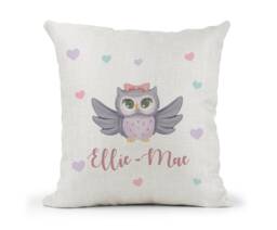 Personalised Cute Pastel Owl Cream Cushion. Girls Christening Gift, Keepsake Gift, Bedroom Decor God-Daughter Gift 1st Birthday - thumbnail 1