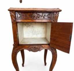 Pair - Non Identical Of French Bedside Tables With Marble Tops - thumbnail 3