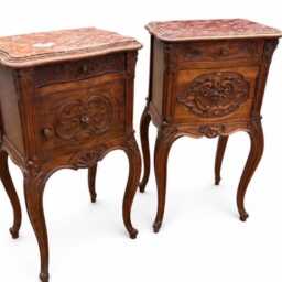 Pair - Non Identical Of French Bedside Tables With Marble Tops - thumbnail 2