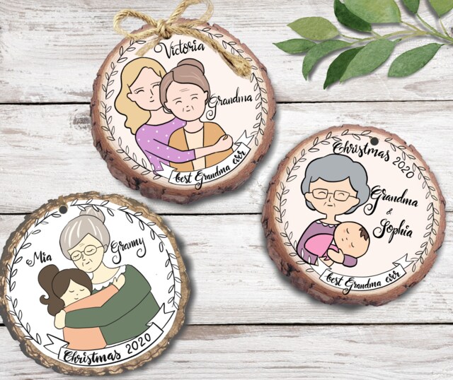 Gift For Grandma Grandmom, Grandmother, Custom Portrait Christmas Ornament, Personalized Gift - image 1