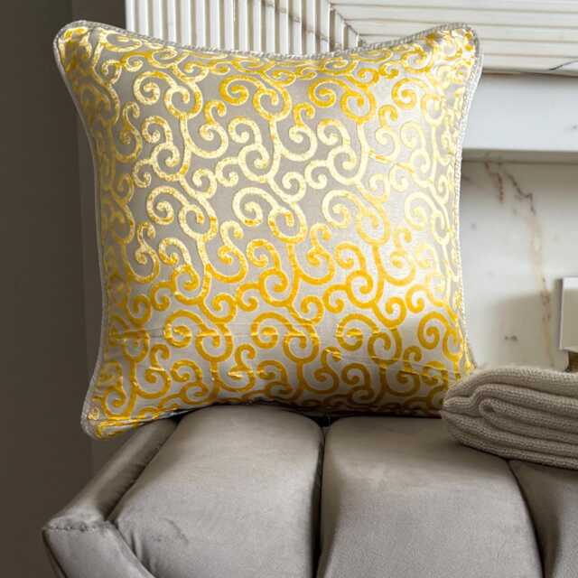 Mimosa Yellow Burnout Velvet, Abstract Pattern, Modern Throw Pillow Cover/Euro Sham - Scroll All The Way - image 1